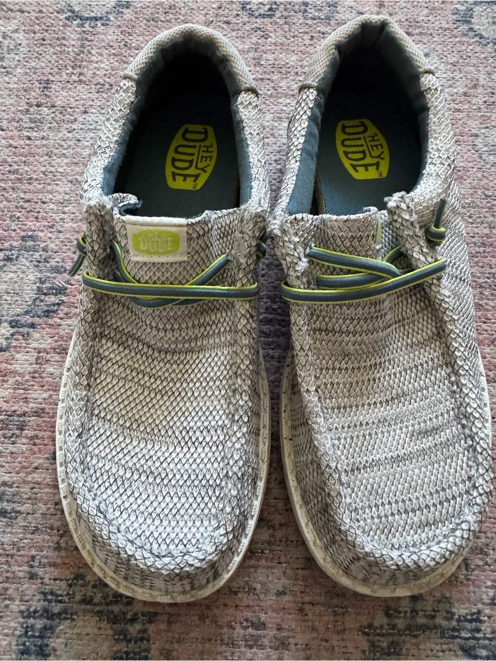 Hey Dude Boy’s Knit Slip-On Loafer Shoes in Light Gray with Lime Accents